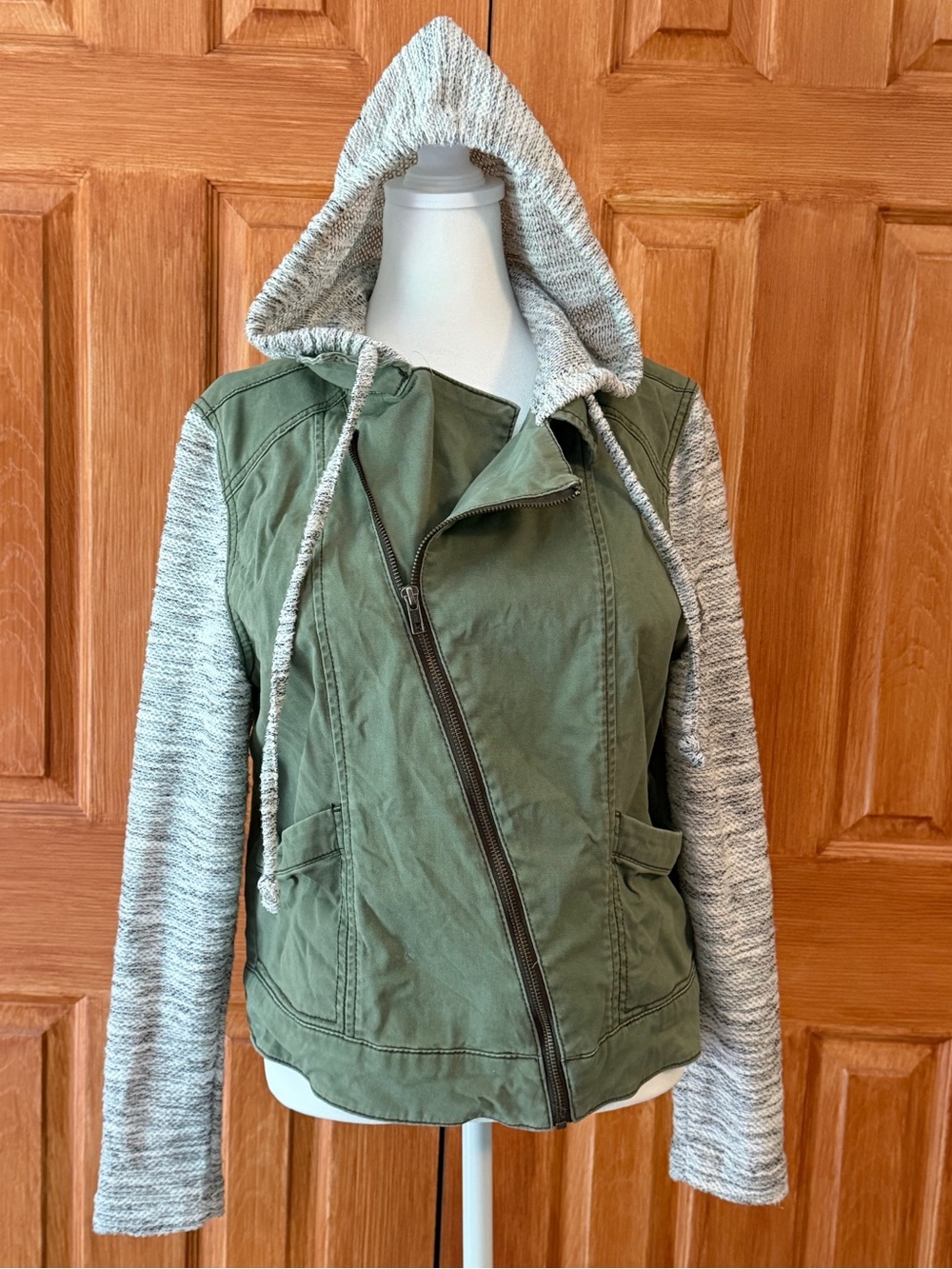 Women’s Hooded Mixed-Media Jacket - Olive Green